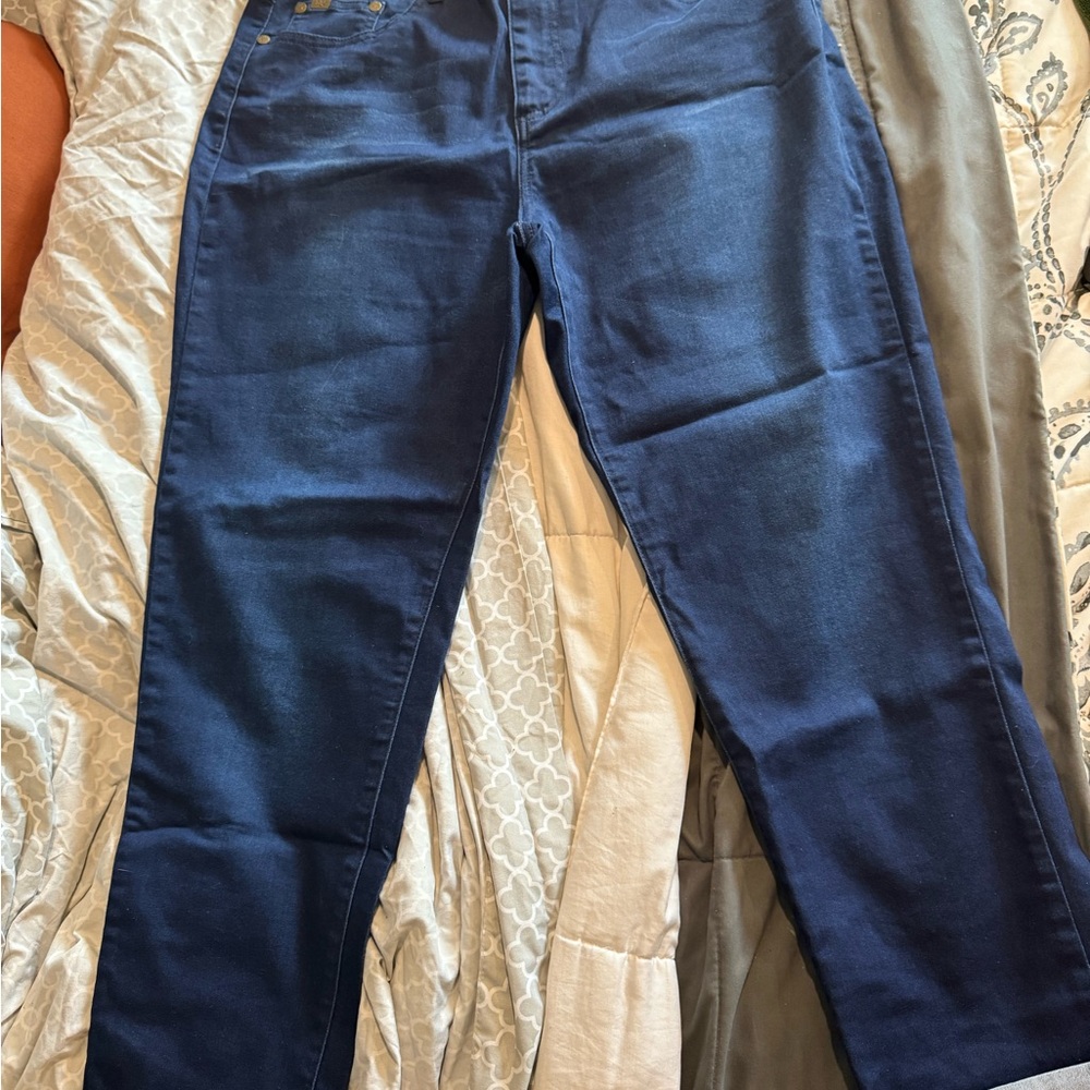 DG2 Diane Gilman Classic Stretch Blue Cropped Women's Jeans Size 12 Roll Hem